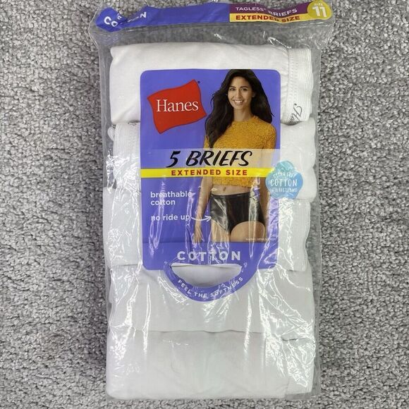 Hanes Briefs Women’s 11 White Cotton Extended Size Tagless 5 Pair - Picture 1 of 5